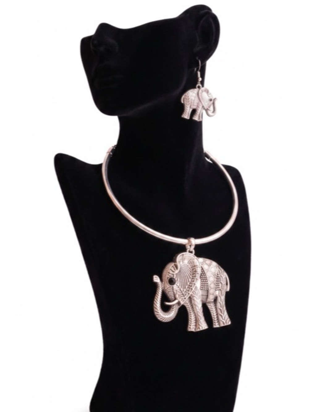 NWT Silver Elephant Statement Necklace Set